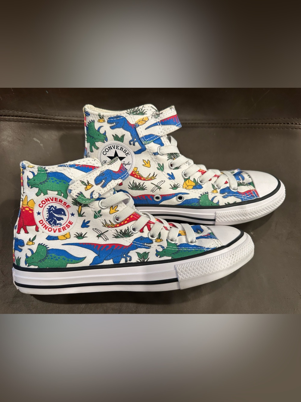 Converse Kids' High Top Sneakers - White with Multicolor Dino Print